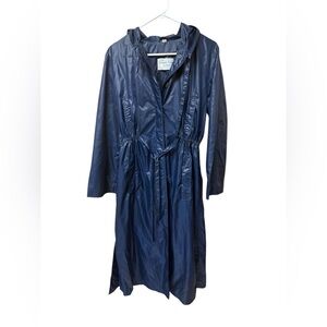 Queens way Blue vintage 80’s long raincoat with hood and tie size 10 or medium